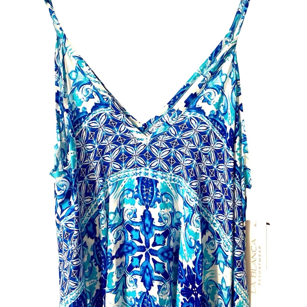 NWT La Blanca Beach Coverup Dress in shades of Blue and White in Size Large. - Picture 3 of 7
